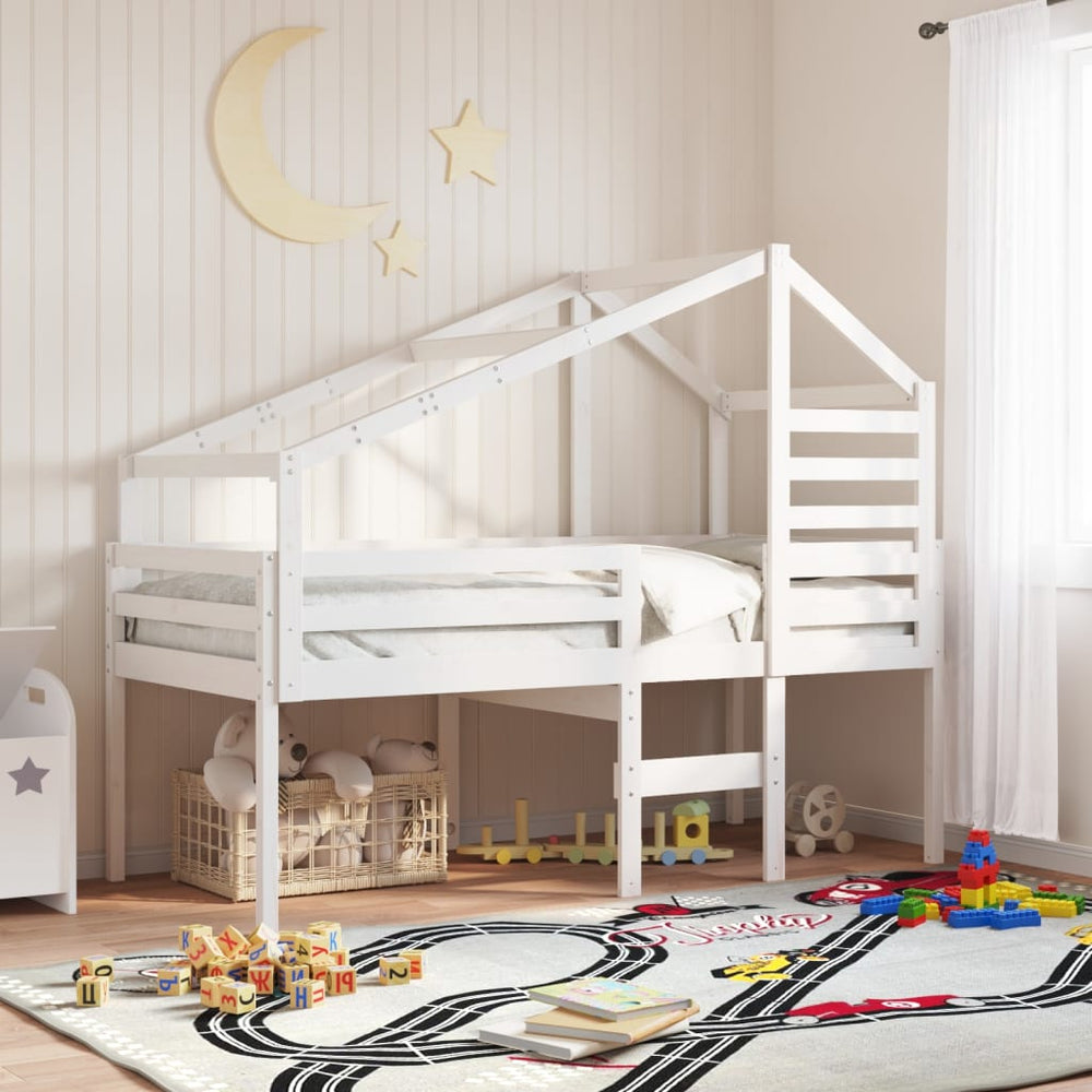 vidaXL Loft Bed with Roof White 75x190 cm Solid Pine Wood