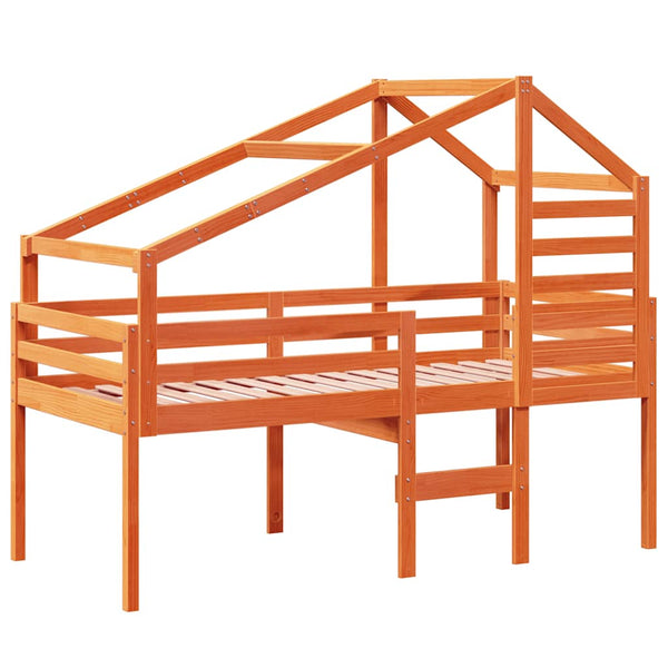 vidaXL Loft Bed with Roof Wax Brown 75x190 cm Solid Pine Wood