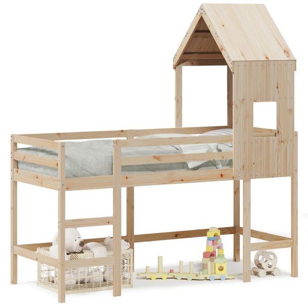 vidaXL Loft Bed with Ladder and Roof 80x200 cm Solid Pine Wood