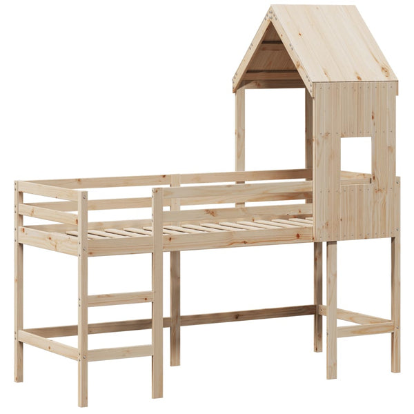 vidaXL Loft Bed with Ladder and Roof 80x200 cm Solid Pine Wood