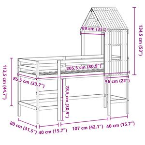 vidaXL Loft Bed with Ladder and Roof 80x200 cm Solid Pine Wood