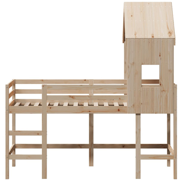 vidaXL Loft Bed with Ladder and Roof 80x200 cm Solid Pine Wood