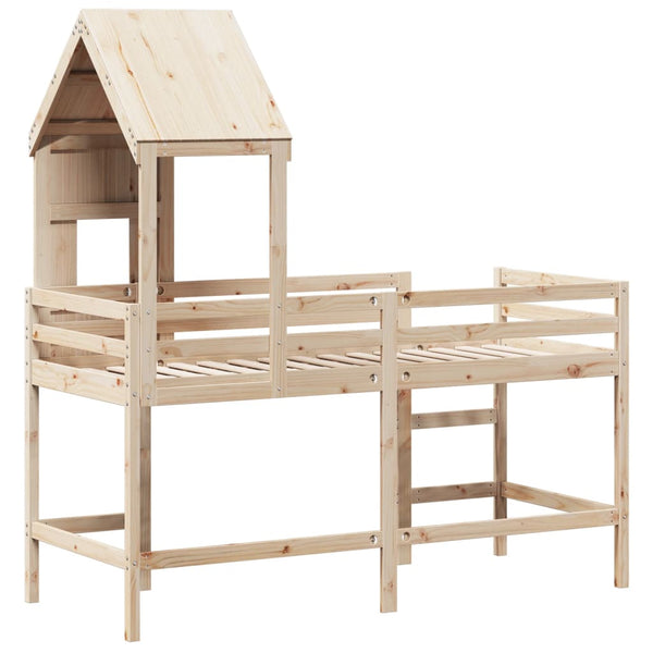 vidaXL Loft Bed with Ladder and Roof 80x200 cm Solid Pine Wood