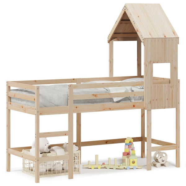 vidaXL Loft Bed with Ladder and Roof 90x190 cm Solid Pine Wood