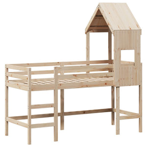 vidaXL Loft Bed with Ladder and Roof 90x190 cm Solid Pine Wood