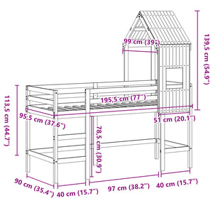 vidaXL Loft Bed with Ladder and Roof 90x190 cm Solid Pine Wood