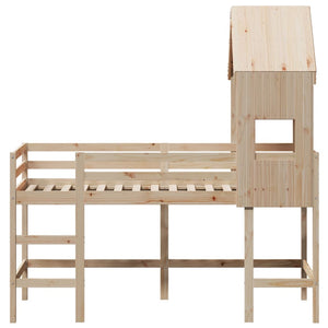 vidaXL Loft Bed with Ladder and Roof 90x190 cm Solid Pine Wood