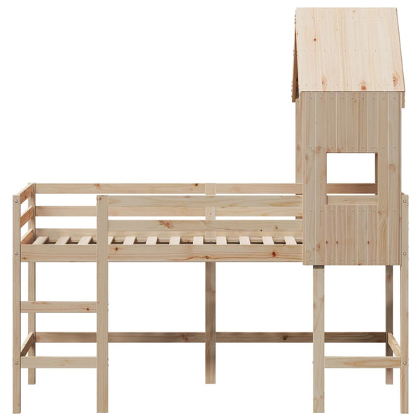 vidaXL Loft Bed with Ladder and Roof 90x190 cm Solid Pine Wood