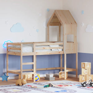 vidaXL Loft Bed with Ladder and Roof 90x190 cm Solid Pine Wood