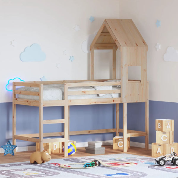 vidaXL Loft Bed with Ladder and Roof 90x190 cm Solid Pine Wood
