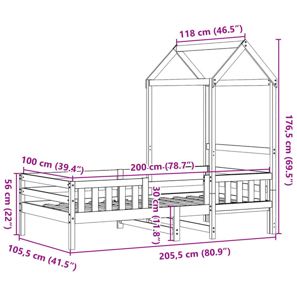 vidaXL Solid Wood Bed with Roof White 100x200 cm Pine