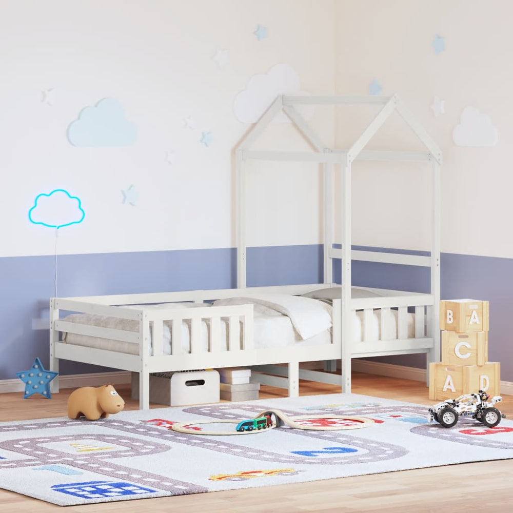 vidaXL Solid Wood Bed with Roof White 100x200 cm Pine