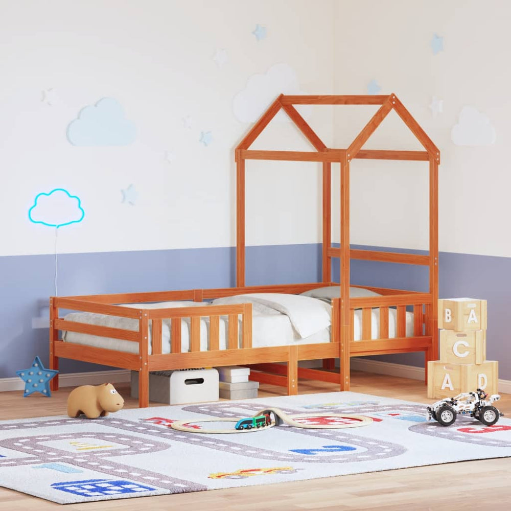 vidaXL Solid Wood Bed with Roof Wax Brown 100x200 cm Pine