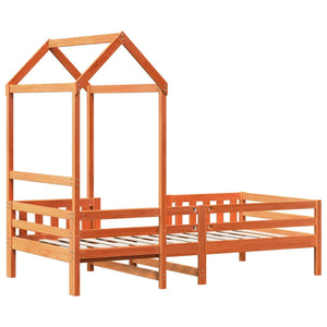 vidaXL Solid Wood Bed with Roof Waxed Brown 90x200 cm Pine