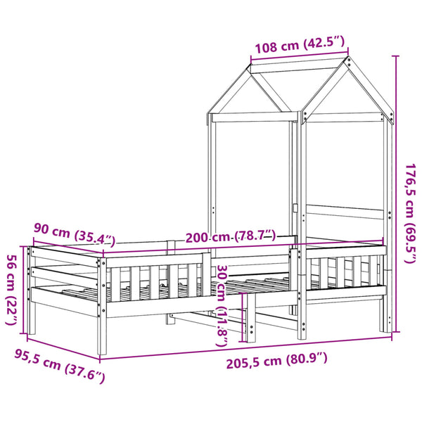 vidaXL Solid Wood Bed with Roof Waxed Brown 90x200 cm Pine