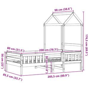 vidaXL Solid Wood Bed with Roof White 80x200 cm Pine