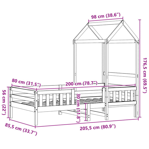 vidaXL Solid Wood Bed with Roof White 80x200 cm Pine