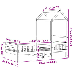 vidaXL Solid Wood Bed with Roof Wax Brown 80x200 cm Pine