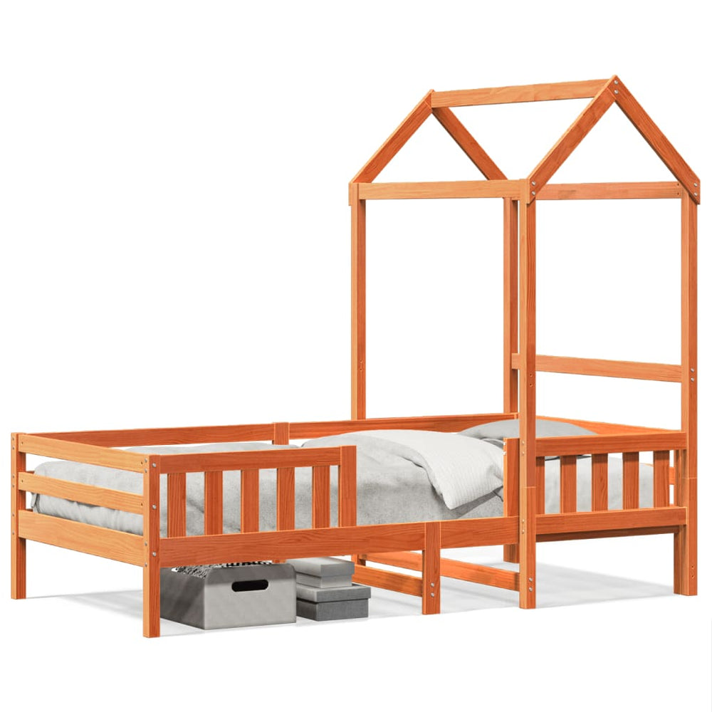 vidaXL Solid Wood Bed with Roof Waxed Brown 90x190 cm Pine