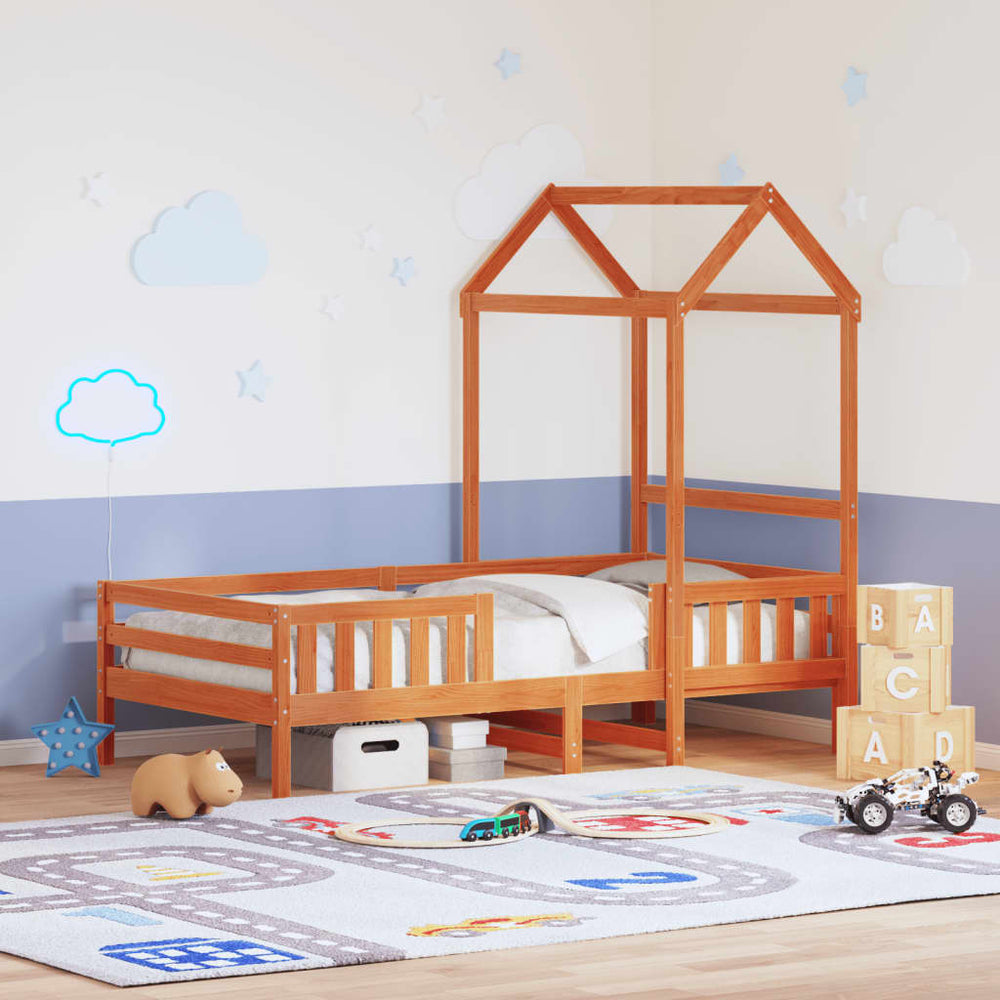vidaXL Solid Wood Bed with Roof Waxed Brown 90x190 cm Pine