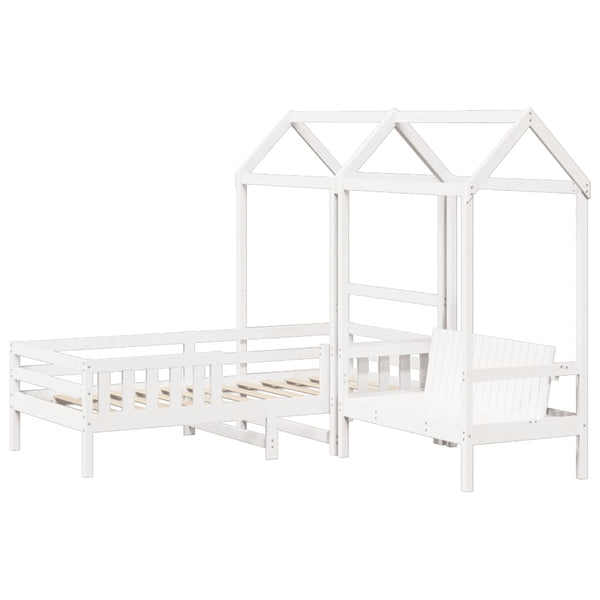 vidaXL Solid Wood Bed and Bench with Roof White 100x200 cm Pine Wood