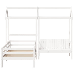 vidaXL Solid Wood Bed and Bench with Roof White 100x200 cm Pine Wood
