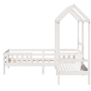vidaXL Solid Wood Bed and Bench with Roof White 100x200 cm Pine Wood