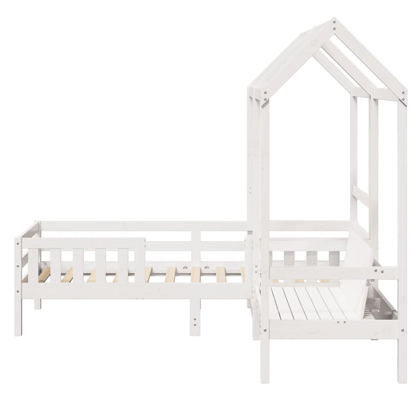 vidaXL Solid Wood Bed and Bench with Roof White 100x200 cm Pine Wood