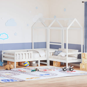 vidaXL Solid Wood Bed and Bench with Roof White 100x200 cm Pine Wood
