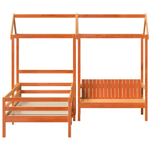vidaXL Solid Wood Bed and Bench with Roof Orange 100x200 cm Pine Wood