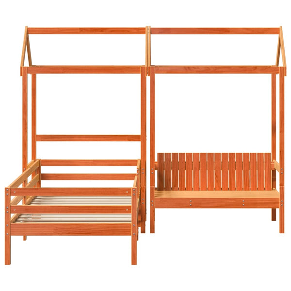 vidaXL Solid Wood Bed and Bench with Roof Orange 100x200 cm Pine Wood