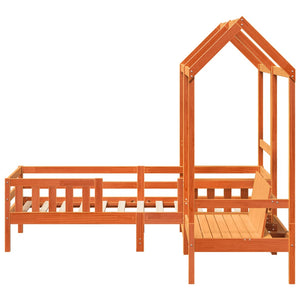 vidaXL Solid Wood Bed and Bench with Roof Orange 100x200 cm Pine Wood