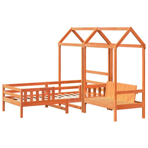 vidaXL Solid Wood Bed and Bench with Roof Orange 90x200 cm Pine Wood