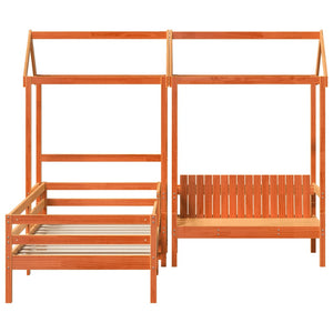 vidaXL Solid Wood Bed and Bench with Roof Orange 90x200 cm Pine Wood