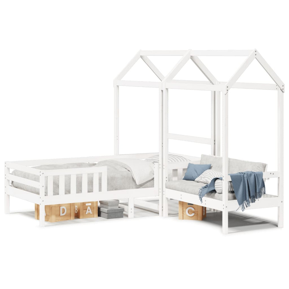 vidaXL Solid Wood Bed and Bench with Roof White 80x200 cm Pine Wood