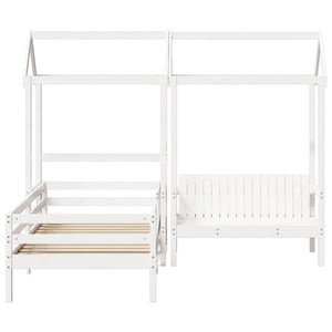 vidaXL Solid Wood Bed and Bench with Roof White 80x200 cm Pine Wood