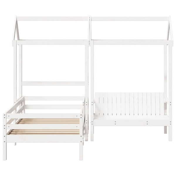 vidaXL Solid Wood Bed and Bench with Roof White 80x200 cm Pine Wood