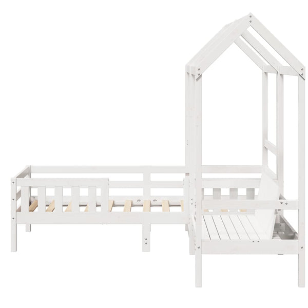 vidaXL Solid Wood Bed and Bench with Roof White 80x200 cm Pine Wood