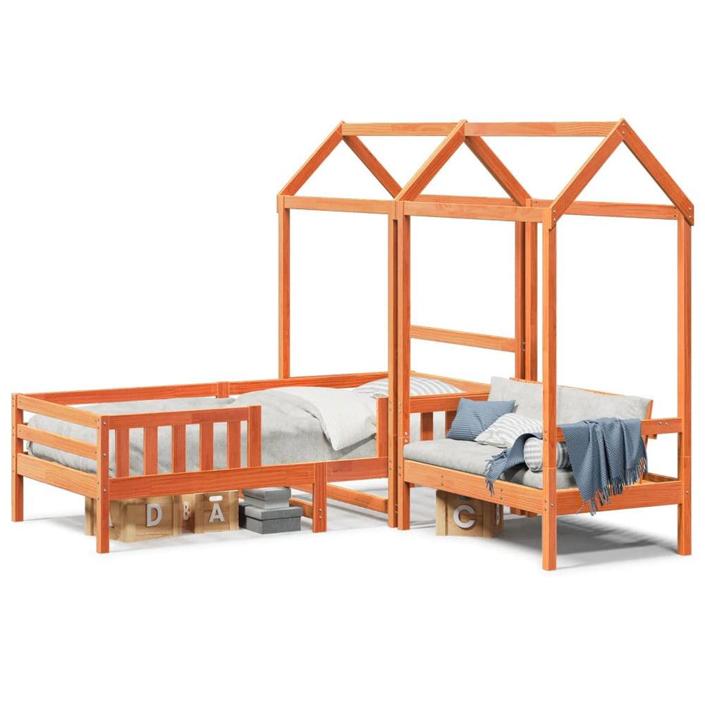 vidaXL Solid Wood Bed and Bench with Roof Orange 90x190 cm Pine Wood