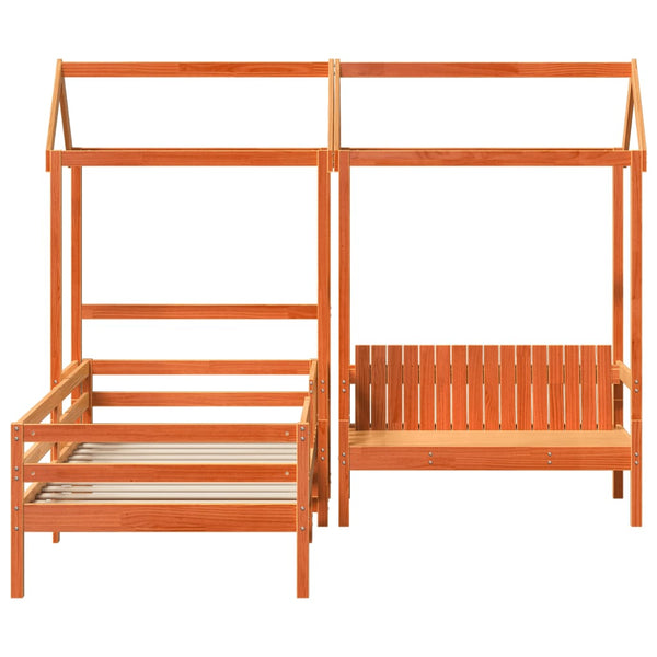 vidaXL Solid Wood Bed and Bench with Roof Orange 90x190 cm Pine Wood