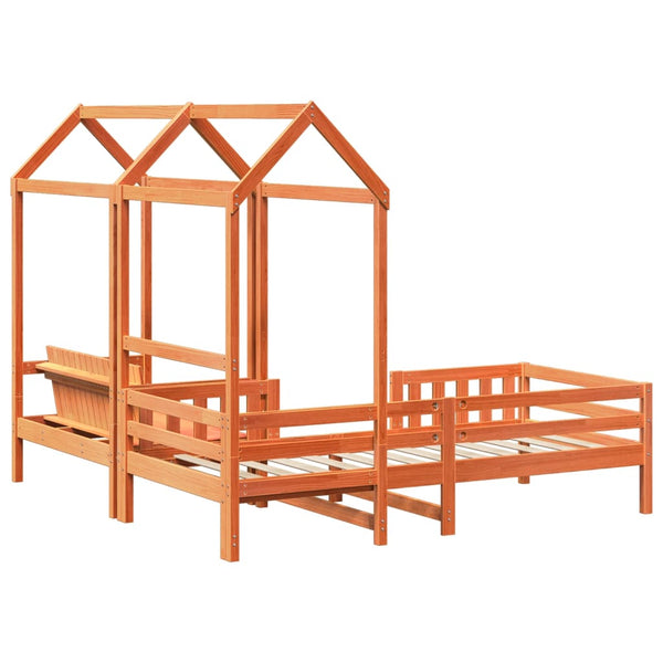 vidaXL Solid Wood Bed and Bench with Roof Orange 90x190 cm Pine Wood