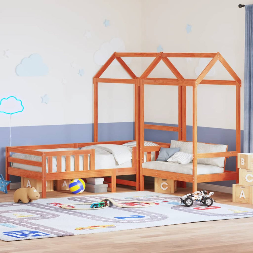 vidaXL Solid Wood Bed and Bench with Roof Orange 90x190 cm Pine Wood