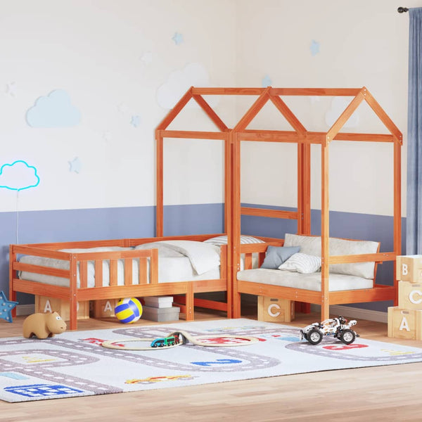 vidaXL Solid Wood Bed and Bench with Roof Orange 90x190 cm Pine Wood