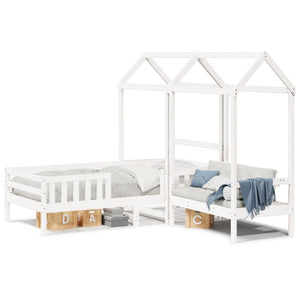 vidaXL Solid Wood Bed and Bench with Roof White 75x190 cm Pine Wood