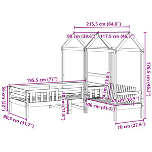 vidaXL Solid Wood Bed and Bench with Roof White 75x190 cm Pine Wood