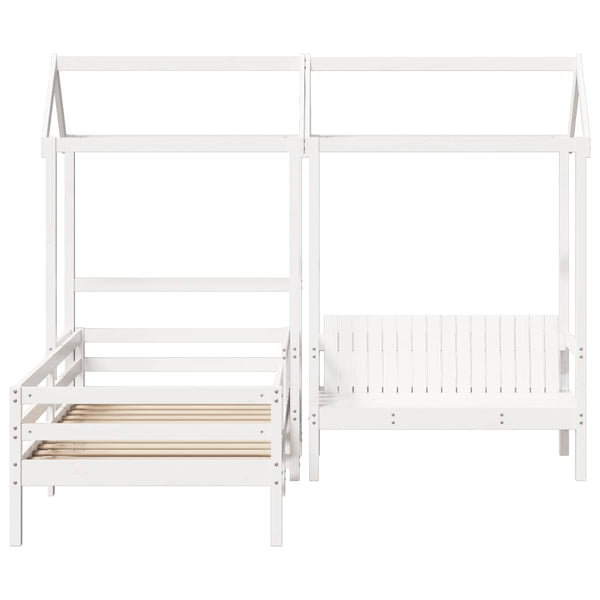 vidaXL Solid Wood Bed and Bench with Roof White 75x190 cm Pine Wood
