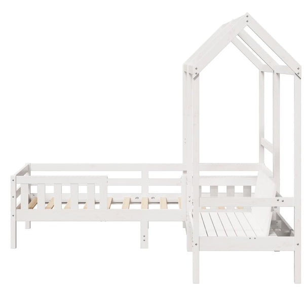 vidaXL Solid Wood Bed and Bench with Roof White 75x190 cm Pine Wood