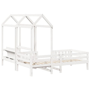 vidaXL Solid Wood Bed and Bench with Roof White 75x190 cm Pine Wood