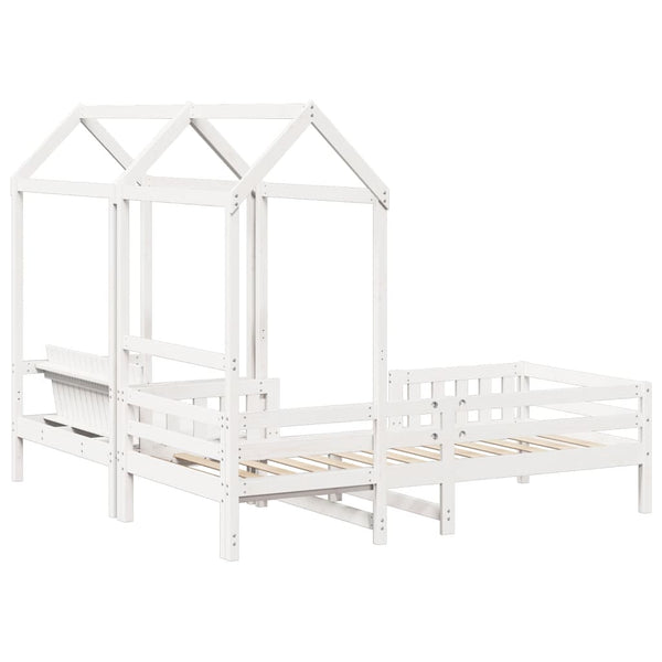 vidaXL Solid Wood Bed and Bench with Roof White 75x190 cm Pine Wood