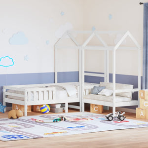 vidaXL Solid Wood Bed and Bench with Roof White 75x190 cm Pine Wood